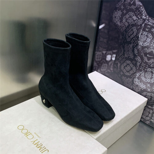 High Quality Luxury Jimmy Choo Logo Block Heel Square Toe Ankle Boots – Style 53975