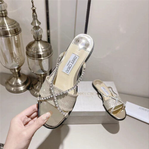 High Quality Luxury Jimmy Choo Strappy Rhinestone Slides – Style 36727 product detail