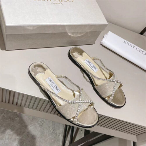 High Quality Luxury Jimmy Choo Strappy Rhinestone Slides – Style 36727