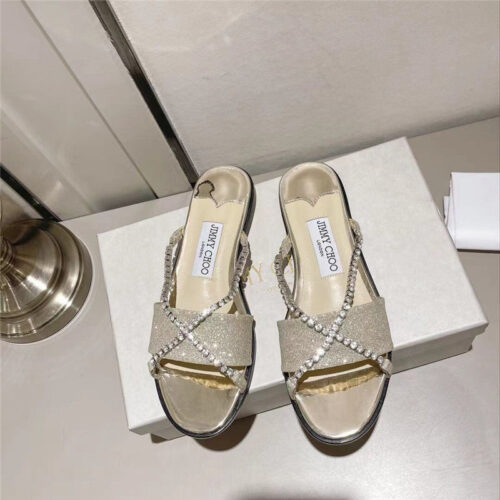 High Quality Luxury Jimmy Choo Strappy Rhinestone Slides – Style 36727 product detail