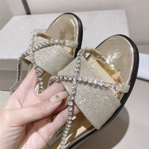 High Quality Luxury Jimmy Choo Strappy Rhinestone Slides – Style 36727 product detail