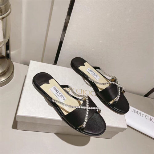 High Quality Luxury Jimmy Choo Strappy Rhinestone Slides – Style 98871