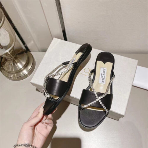 High Quality Luxury Jimmy Choo Strappy Rhinestone Slides – Style 98871 product detail