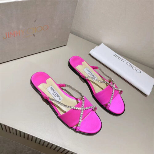 High Quality Luxury Jimmy Choo Strappy Rhinestone Slides