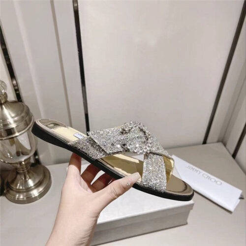 High Quality Luxury Jimmy Choo Rhinestone C Buckle Slides – Style 02167 alternate view