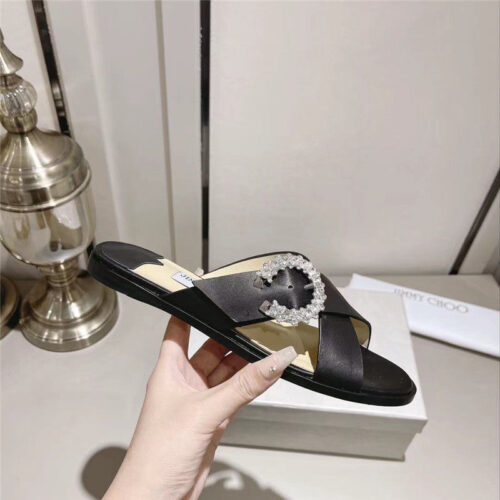 High Quality Luxury Jimmy Choo Rhinestone C Buckle Slides – Style 07255 alternate view