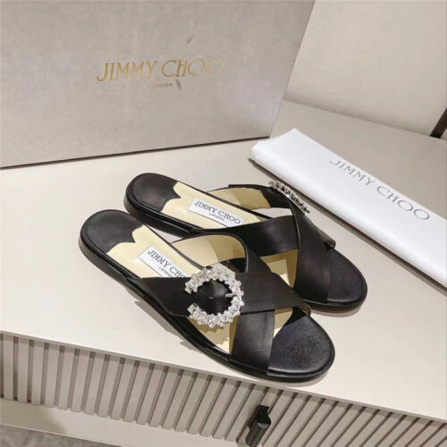 High Quality Luxury Jimmy Choo Rhinestone C Buckle Slides – Style 07255
