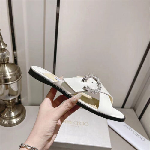 High Quality Luxury Jimmy Choo Rhinestone C Buckle Slides alternate view