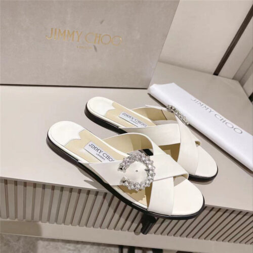 High Quality Luxury Jimmy Choo Rhinestone C Buckle Slides