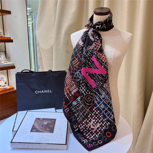 High Quality Luxury Chanel Logo Square Silk Scarf – Style 25120 alternate view