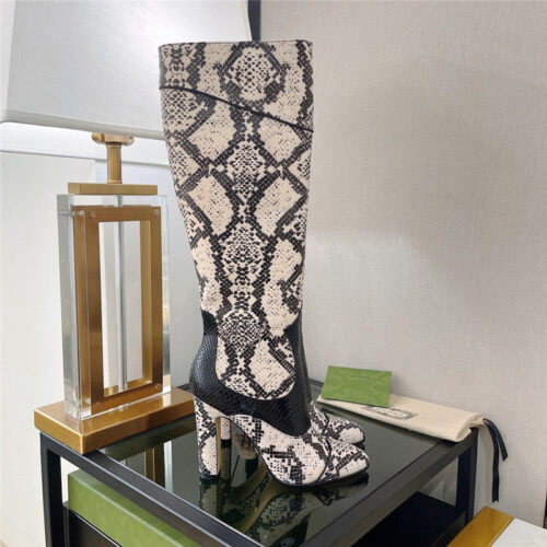 High Quality Luxury Gucci High Heel Python Print Boots – Style 89587 product detail