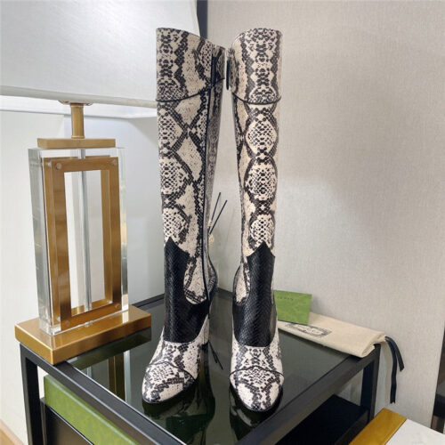 High Quality Luxury Gucci High Heel Python Print Boots – Style 89587 product detail