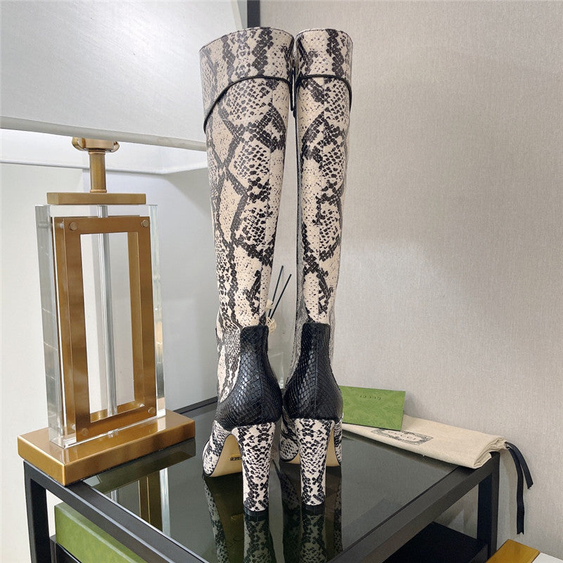 High Quality Luxury Gucci High Heel Python Print Boots – Style 89587 product detail
