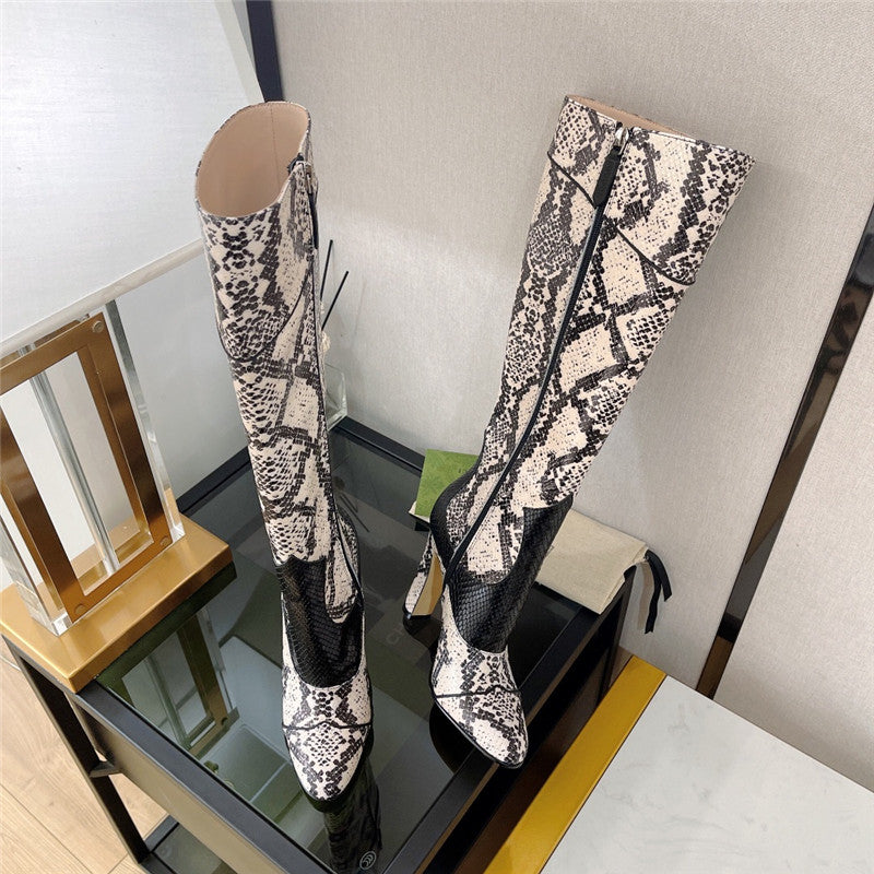 High Quality Luxury Gucci High Heel Python Print Boots – Style 89587 product detail