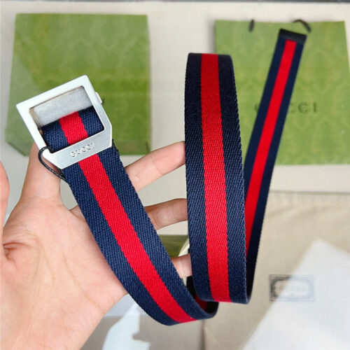 High Quality Luxury Gucci Webbing Belt With Rectangular Buckle – Style 39174 product detail