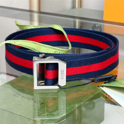 High Quality Luxury Gucci Webbing Belt With Rectangular Buckle – Style 39174