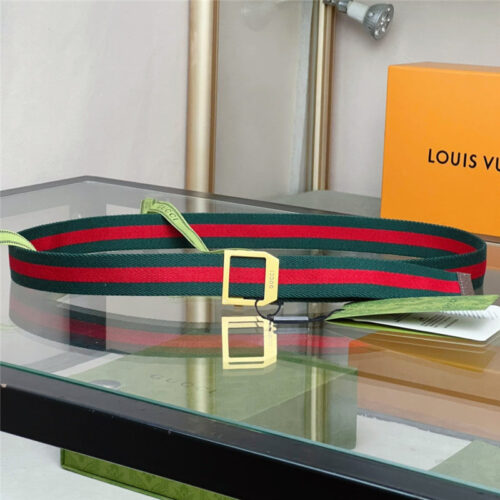 High Quality Luxury Gucci Webbing Belt With Rectangular Buckle product detail