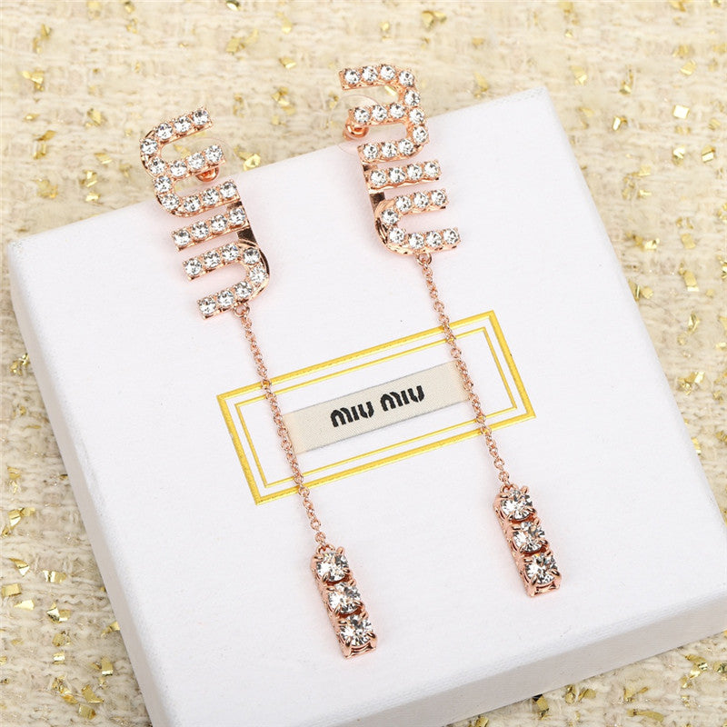 High Quality Luxury Miumiu Crystal Drill Earrings