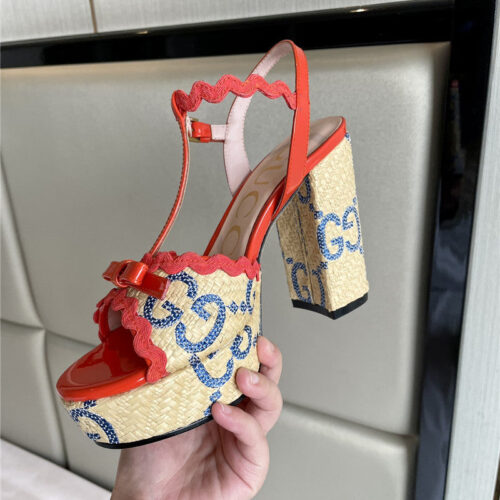 High Quality Luxury Gucci Spring New Straw Platform High Heels – Style 61459 product detail