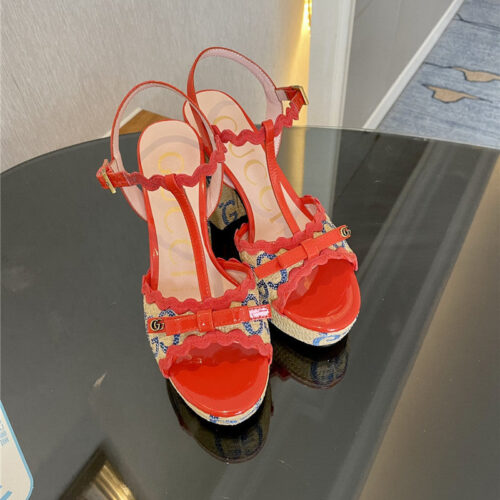 High Quality Luxury Gucci Spring New Straw Platform High Heels – Style 61459 product detail