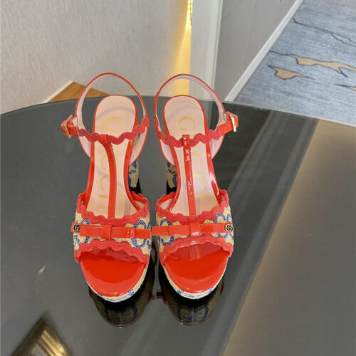 High Quality Luxury Gucci Spring New Straw Platform High Heels – Style 61459