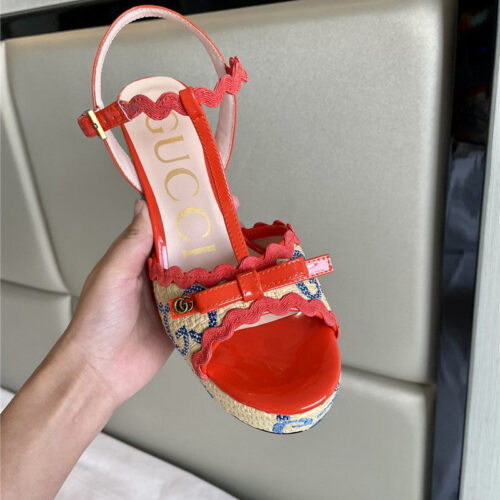 High Quality Luxury Gucci Spring New Straw Platform High Heels – Style 61459 product detail