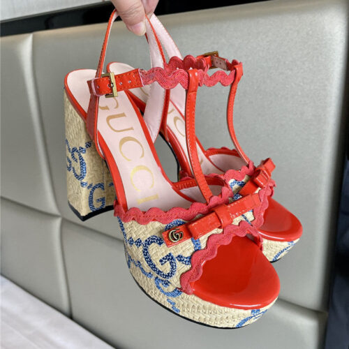 High Quality Luxury Gucci Spring New Straw Platform High Heels – Style 61459 product detail