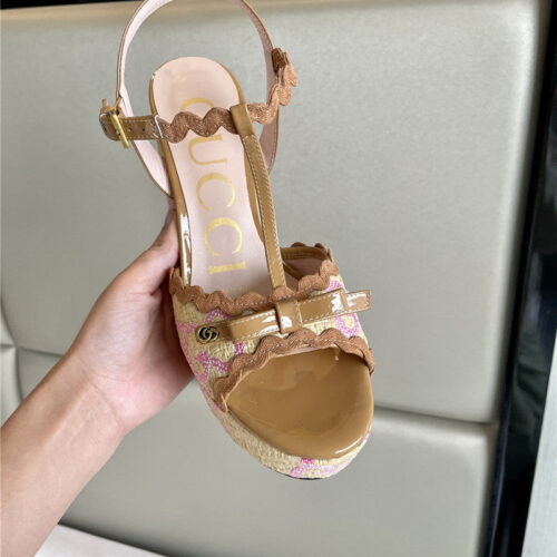 High Quality Luxury Gucci Spring New Straw Platform High Heels – Style 28691 product detail