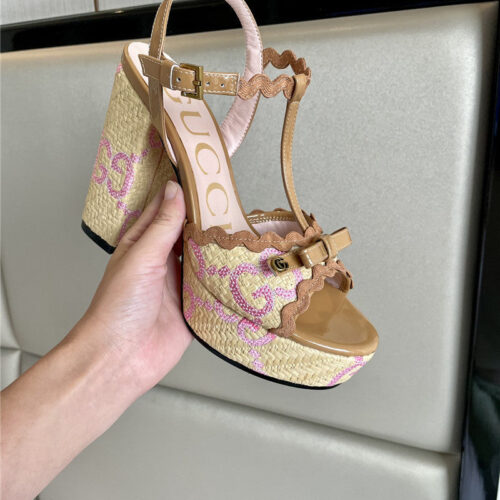 High Quality Luxury Gucci Spring New Straw Platform High Heels – Style 28691 product detail