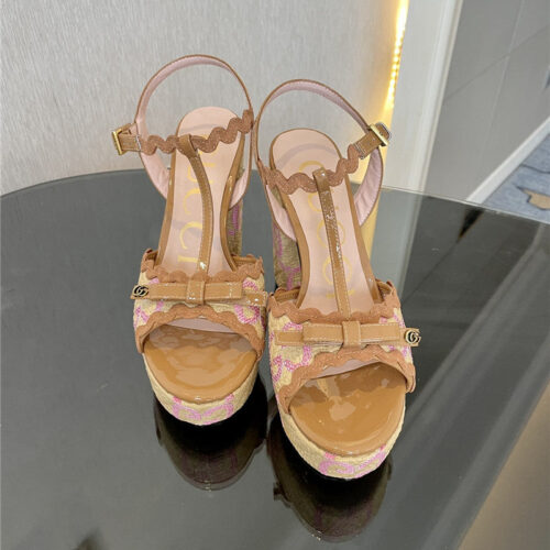 High Quality Luxury Gucci Spring New Straw Platform High Heels – Style 28691 product detail