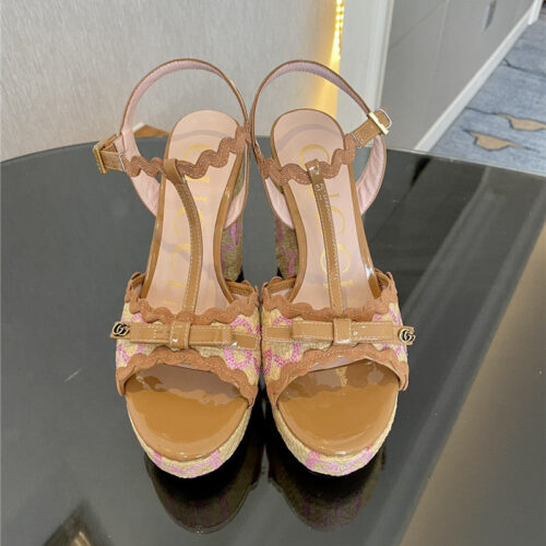 High Quality Luxury Gucci Spring New Straw Platform High Heels – Style 28691