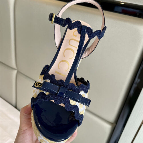 High Quality Luxury Gucci Spring New Straw Platform High Heels product detail