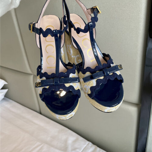 High Quality Luxury Gucci Spring New Straw Platform High Heels product detail