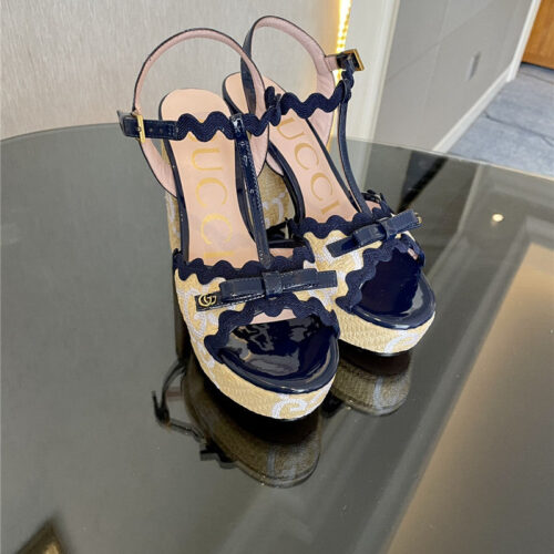 High Quality Luxury Gucci Spring New Straw Platform High Heels product detail