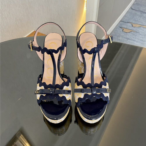 High Quality Luxury Gucci Spring New Straw Platform High Heels