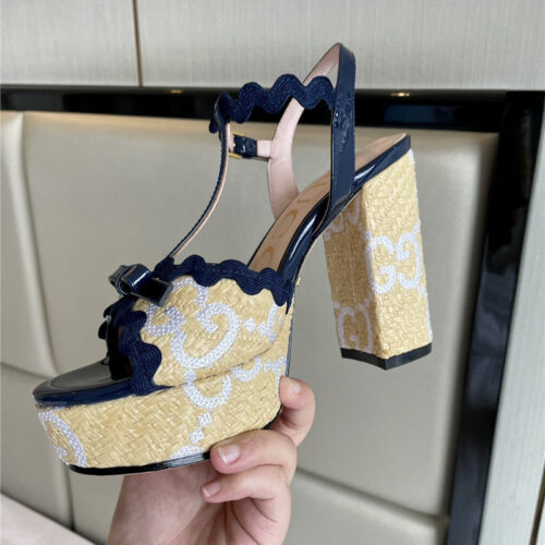 High Quality Luxury Gucci Spring New Straw Platform High Heels alternate view