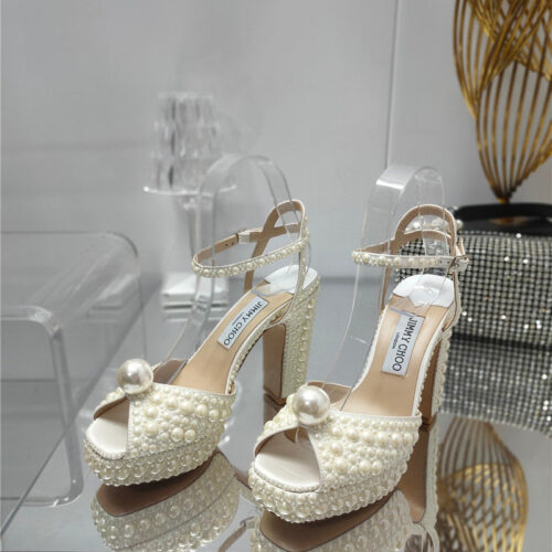 High Quality Luxury Jimmy Choo New Silk Pearl Luxury Series Sandals alternate view