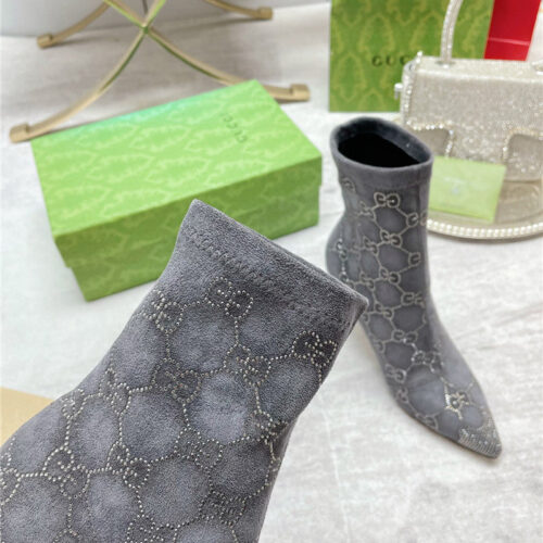High Quality Luxury Gucci Pointed Toe Rhinestone High-Heeled Ankle Boots product detail