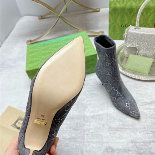 High Quality Luxury Gucci Pointed Toe Rhinestone High-Heeled Ankle Boots product detail