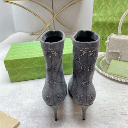High Quality Luxury Gucci Pointed Toe Rhinestone High-Heeled Ankle Boots product detail