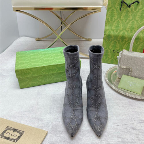 High Quality Luxury Gucci Pointed Toe Rhinestone High-Heeled Ankle Boots product detail