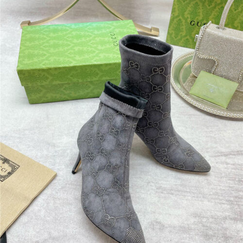 High Quality Luxury Gucci Pointed Toe Rhinestone High-Heeled Ankle Boots product detail