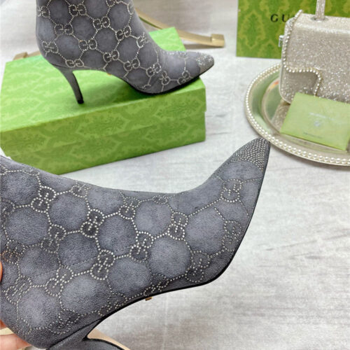 High Quality Luxury Gucci Pointed Toe Rhinestone High-Heeled Ankle Boots product detail