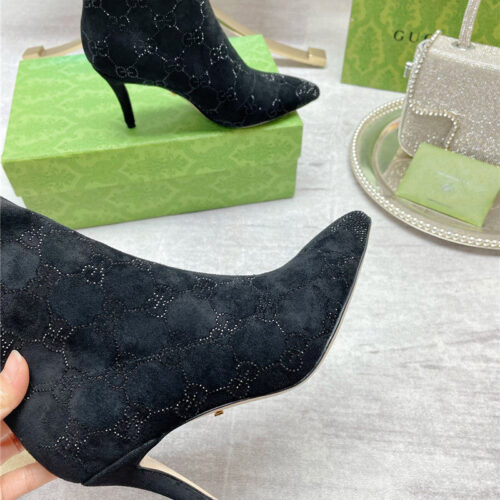High Quality Luxury Gucci Pointed Toe Rhinestone High-Heeled Ankle Boots – Style 24883 product detail