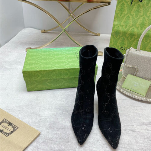 High Quality Luxury Gucci Pointed Toe Rhinestone High-Heeled Ankle Boots – Style 24883 product detail