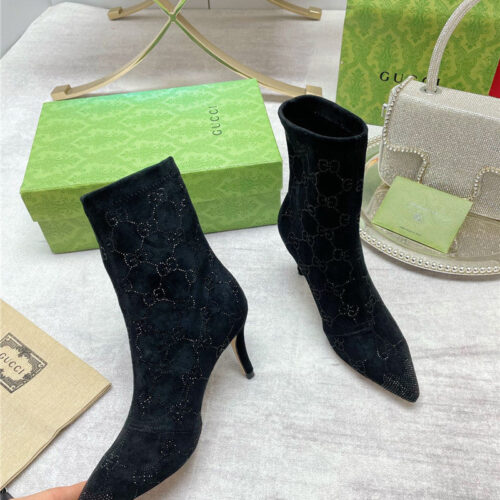 High Quality Luxury Gucci Pointed Toe Rhinestone High-Heeled Ankle Boots – Style 24883 product detail