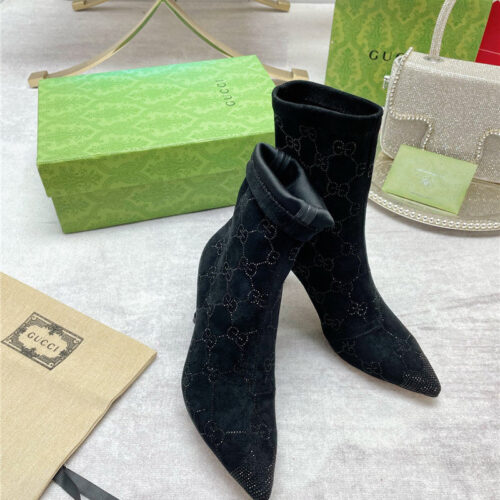 High Quality Luxury Gucci Pointed Toe Rhinestone High-Heeled Ankle Boots – Style 24883 alternate view