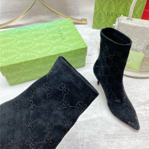 High Quality Luxury Gucci Pointed Toe Rhinestone High-Heeled Ankle Boots – Style 24883 product detail