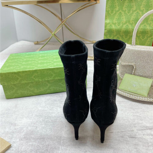 High Quality Luxury Gucci Pointed Toe Rhinestone High-Heeled Ankle Boots – Style 24883 product detail