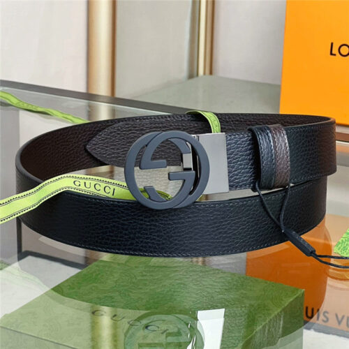 High Quality Luxury Gucci Reversible Belt In Textured Leather – Style 84966 alternate view